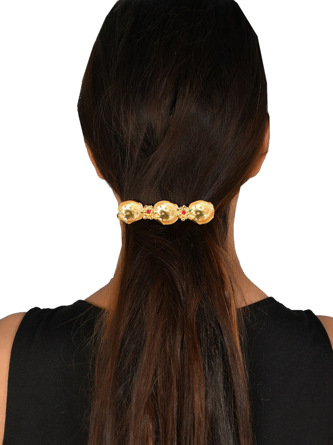 Silvermerc Designs Gold-Plated & Red Stone-Studded Hair Bun Clip