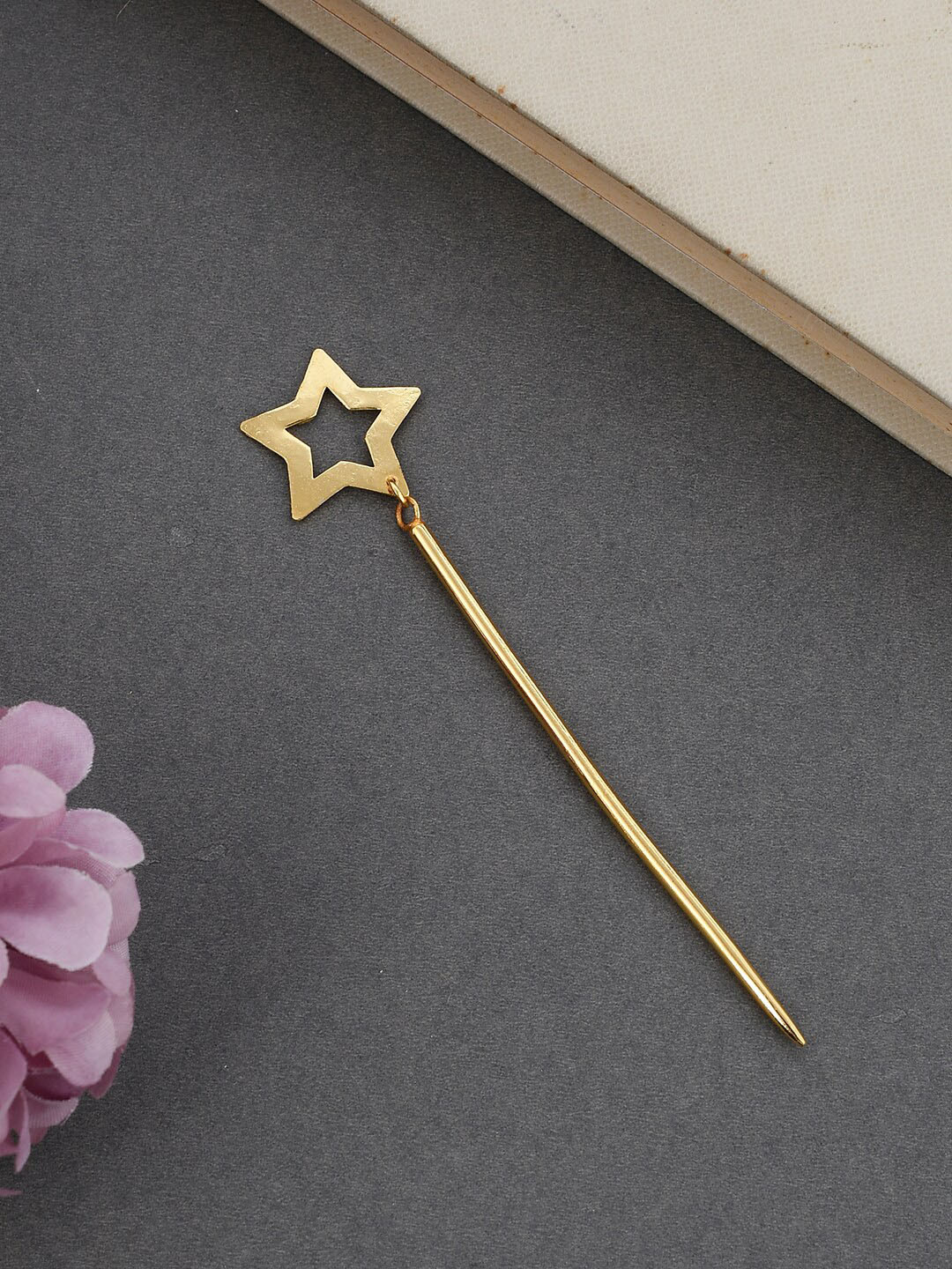 Silvermerc Designs Gold-Plated Bun Stick With Pentagon Hanging