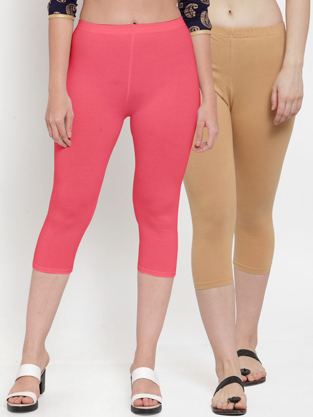 Jinfo Women Beige & Peach-Coloured Capris