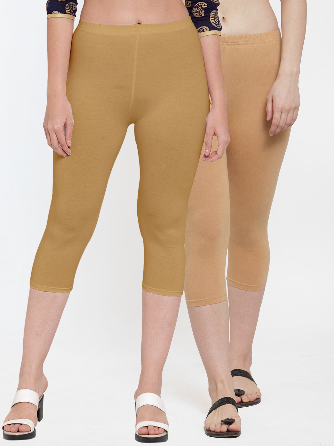 Jinfo Women Pack of 2 Beige & Tan Skinny Fit Capris