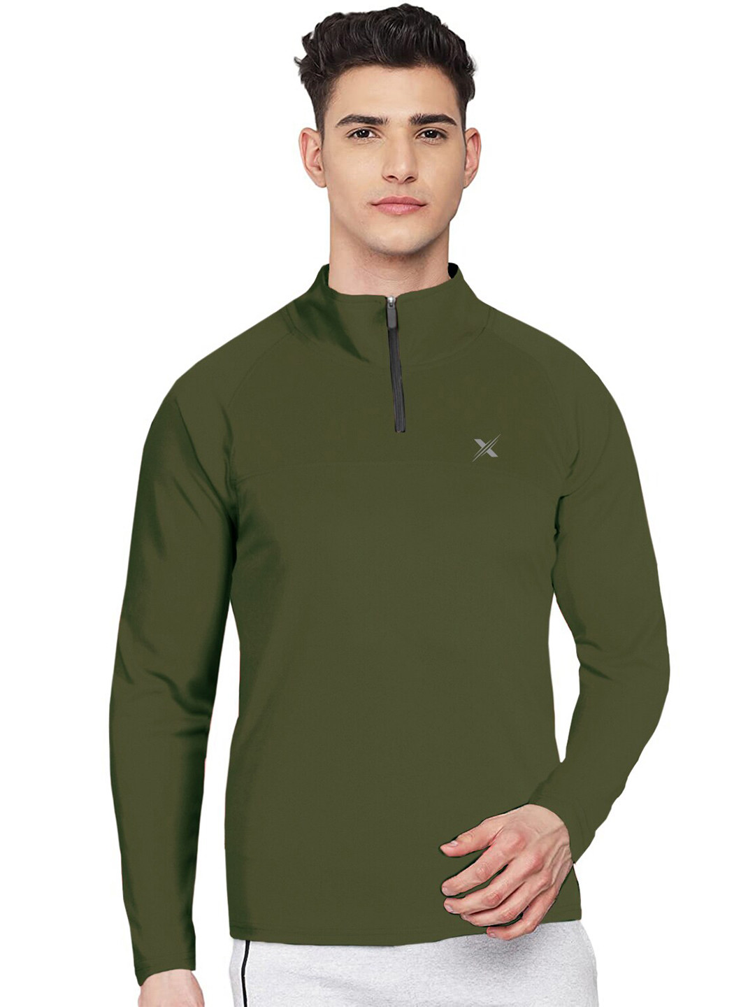 FTX Men Olive Green High Neck T-shirt