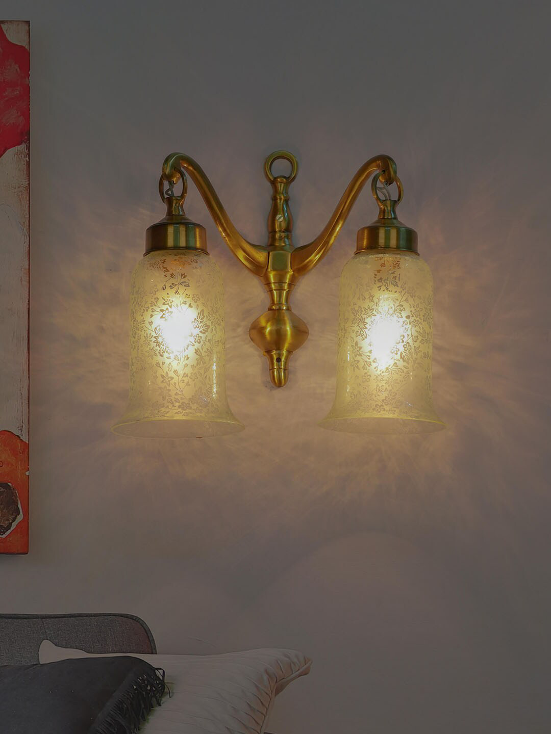 Fos Lighting Gold-Toned & White Printed Traditional Wall Lamps