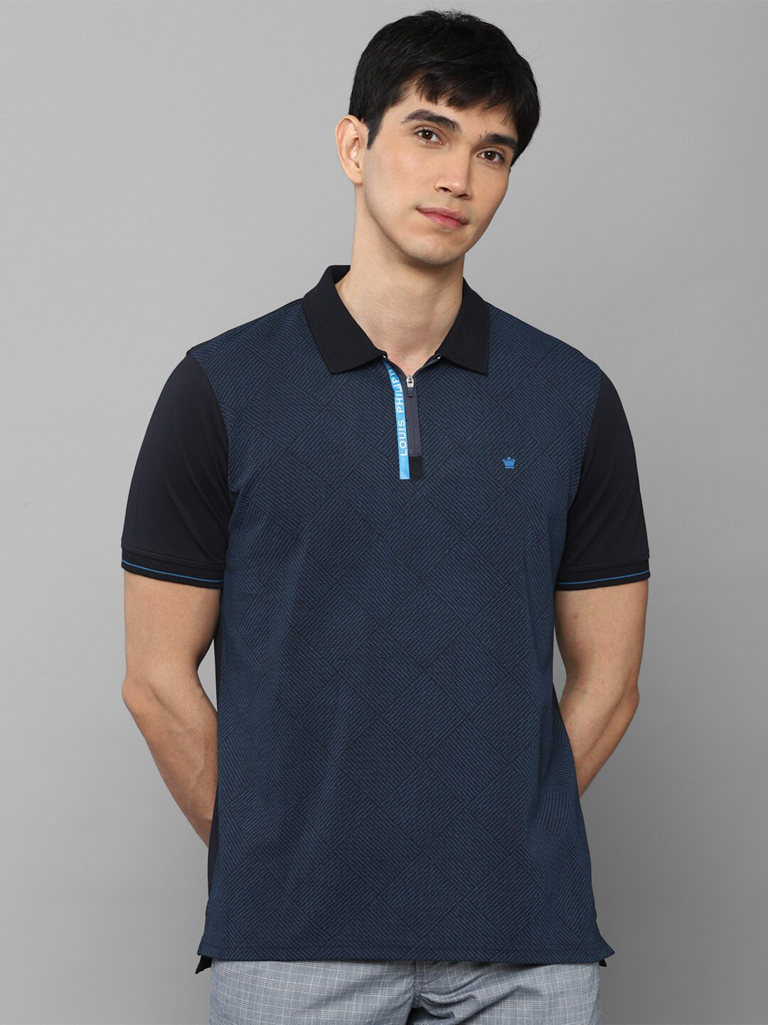 Louis Philippe Men Navy Blue Polo Collar T-shirt