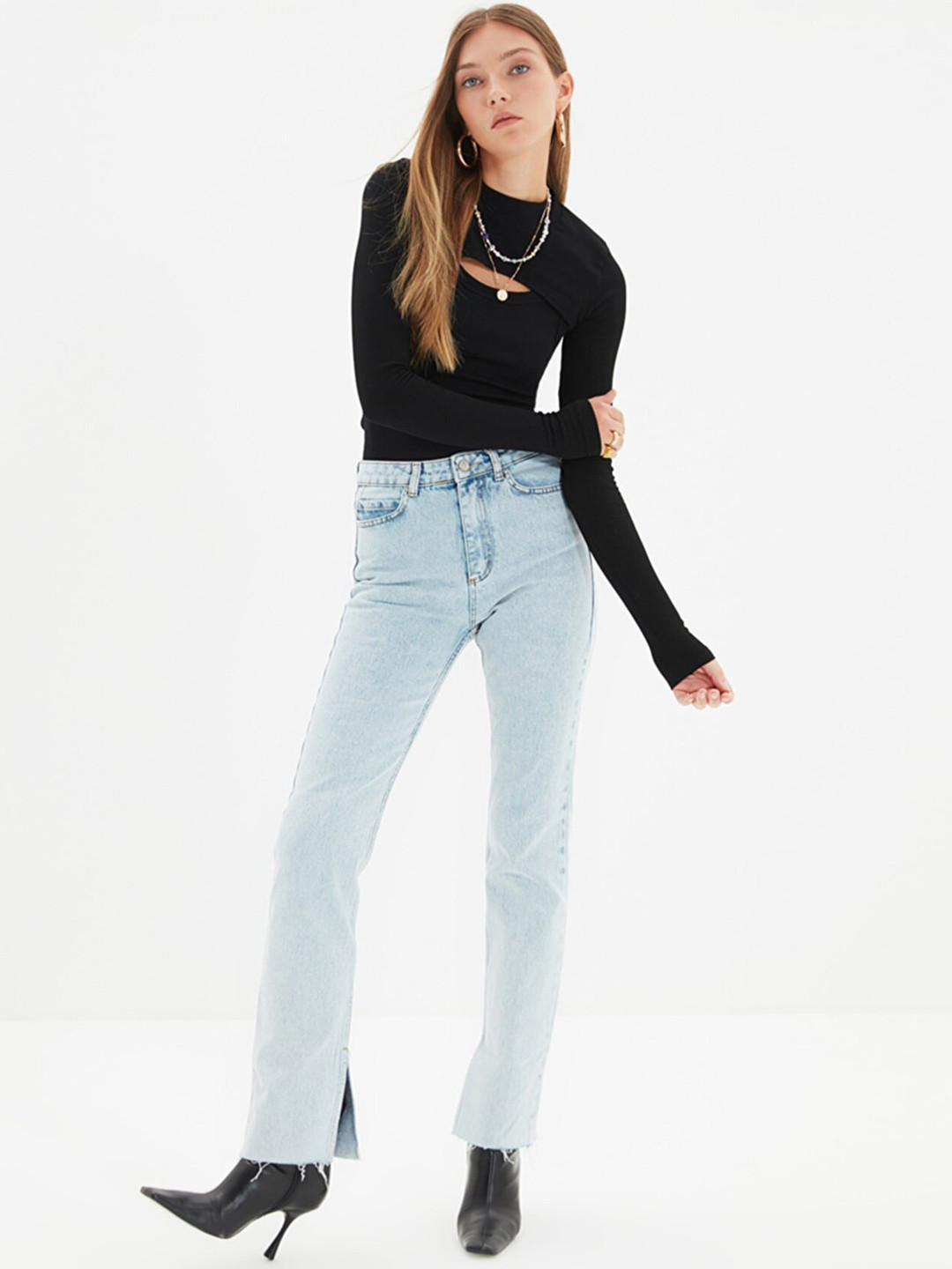 Trendyol Women Mid-Rise Slash Knee With belt loops Jean