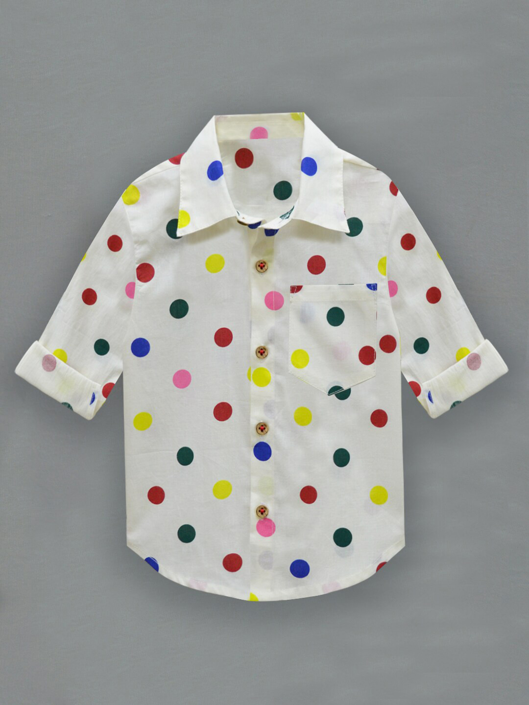 A T U N Boys Cream Classic Geometric Printed Cotton Casual Shirt