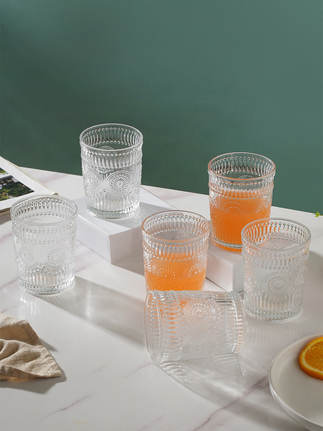 Nestasia Transparent Set Of 6 Textured Water & Juice Glasses 250 ml Each