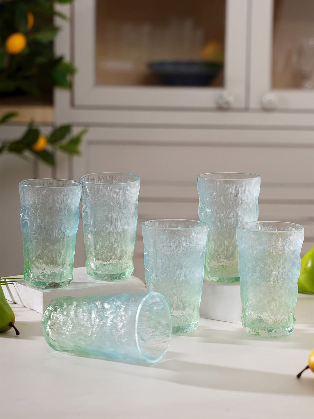 Nestasia Green & Blue Pack Of 6 Tall Glacier Glasses 350 ml Each