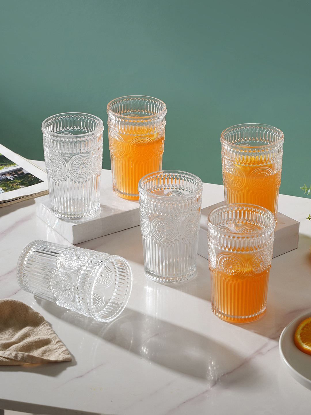 Nestasia Set Of 6 Transparent Textured juice Glasses 350 ml Each