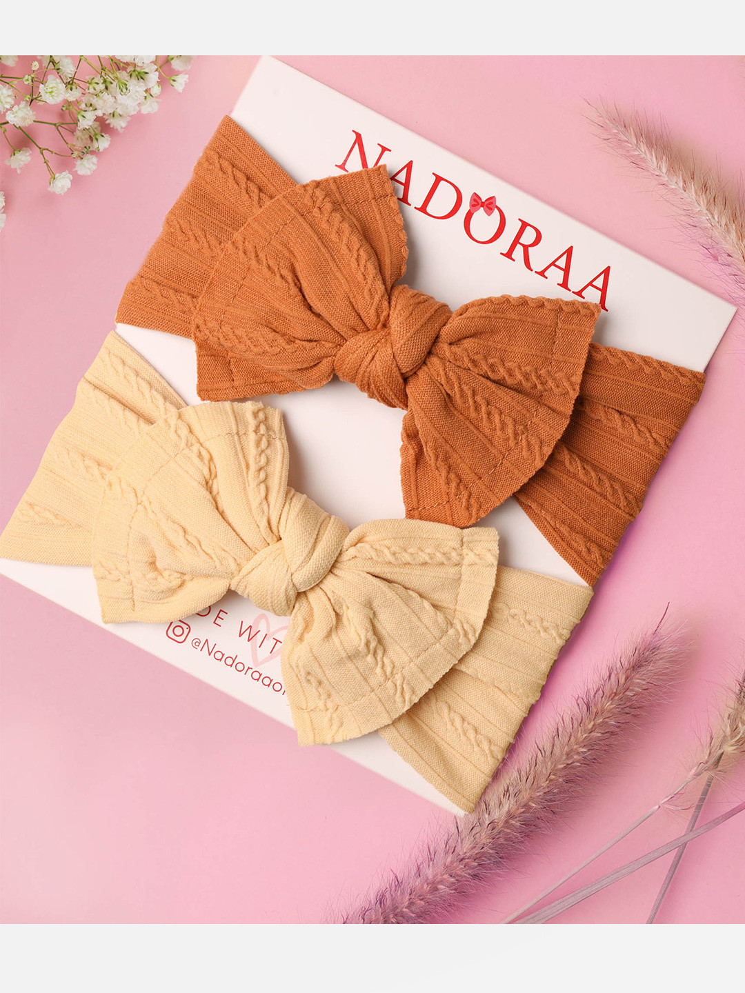 KICKS & CRAWL Girls Brown & Cream-Coloured Set of 2 Hairband