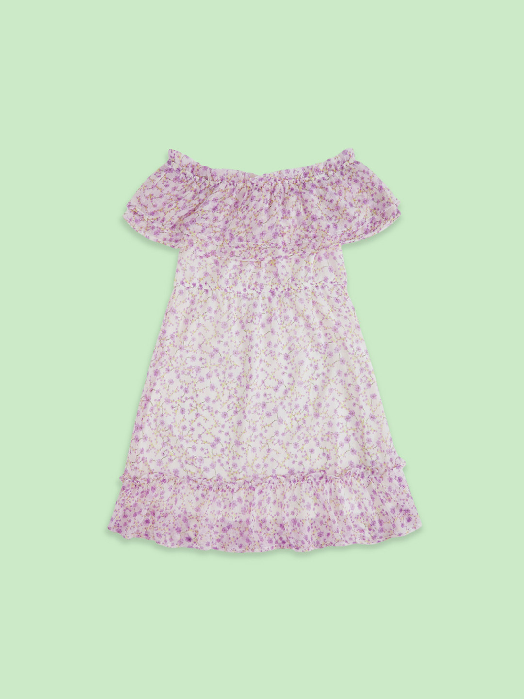 Pantaloons Junior White Floral Off-Shoulder A-Line Dress
