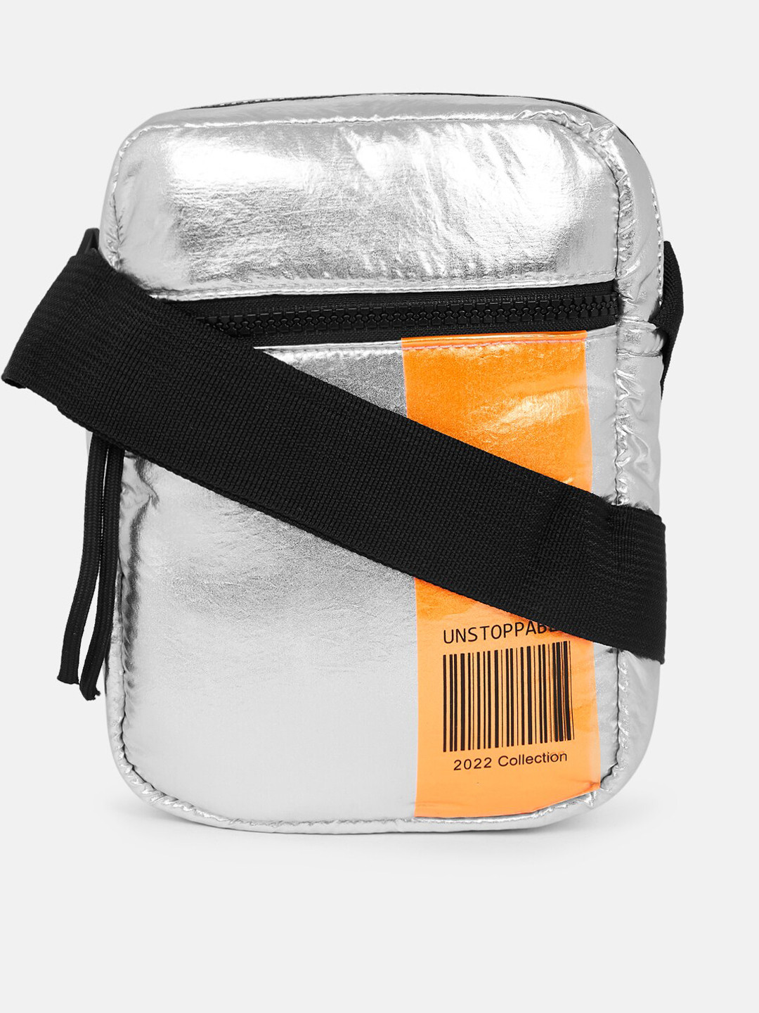 Forever Glam by Pantaloons Silver-Toned Colourblocked Structured Sling Bag with Tasselled