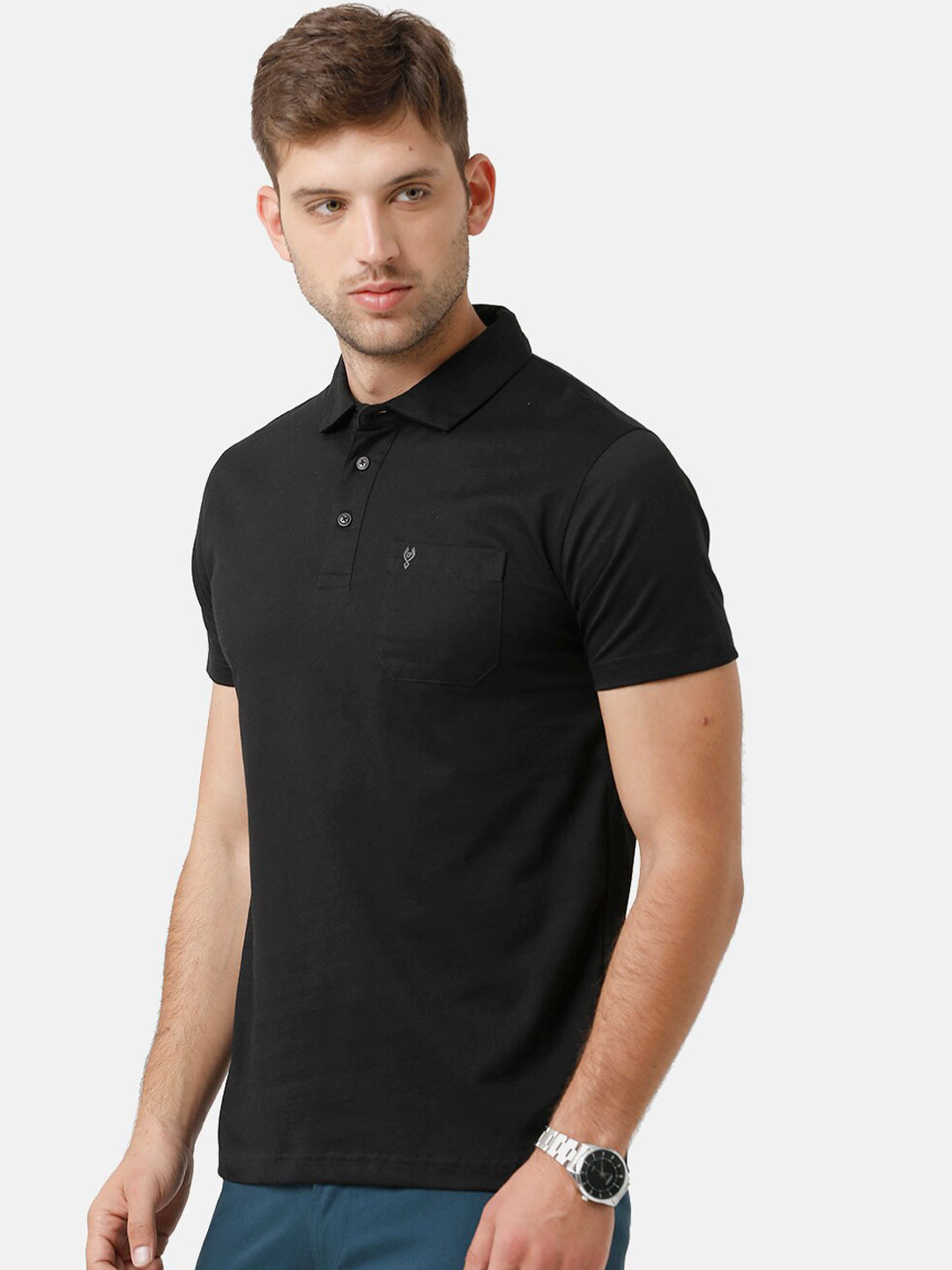 Classic Polo Men Black Polo Collar Slim Fit T-shirt