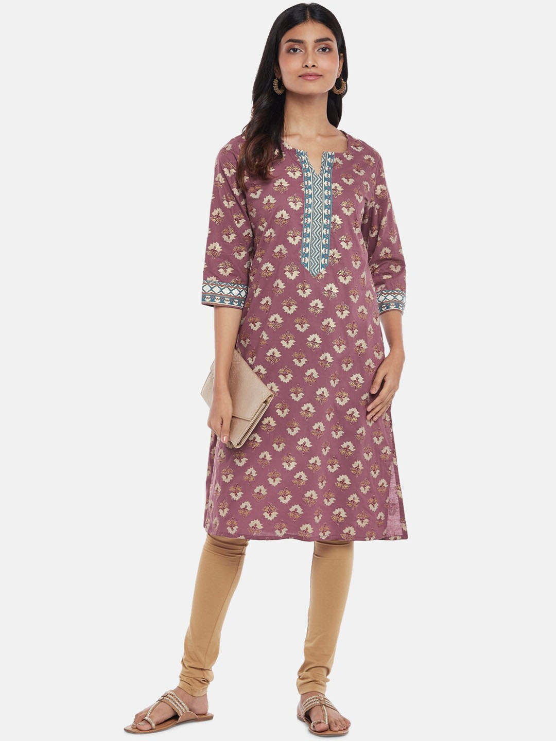 RANGMANCH BY PANTALOONS Women Mauve Floral Printed Kurta