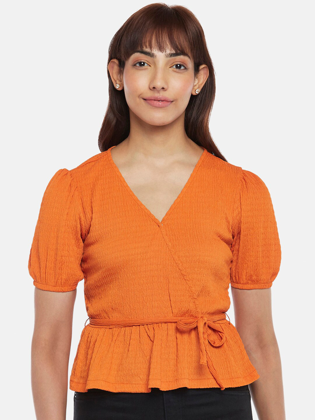 Honey by Pantaloons Rust Wrap Waist Tie Ups Top