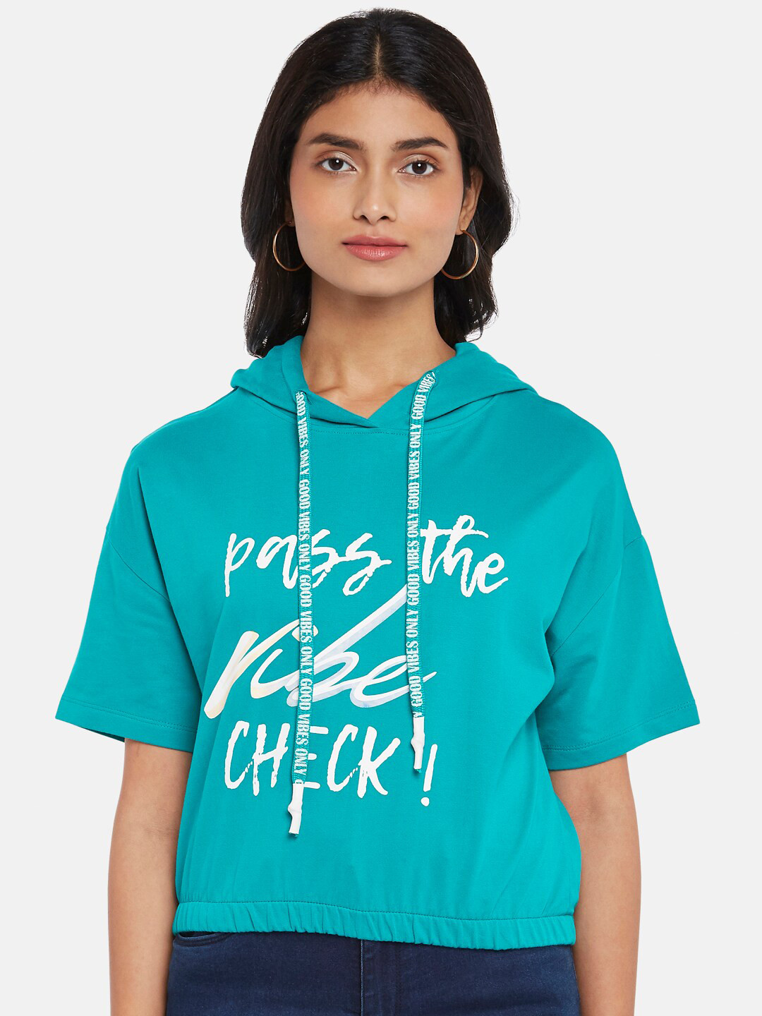People Women Teal Printed Sweatshirt