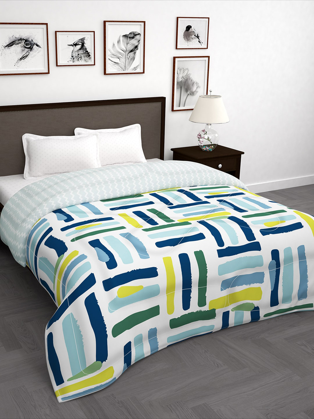 Story@home White & Green 180 GSM Reversible Double Bed Comforter