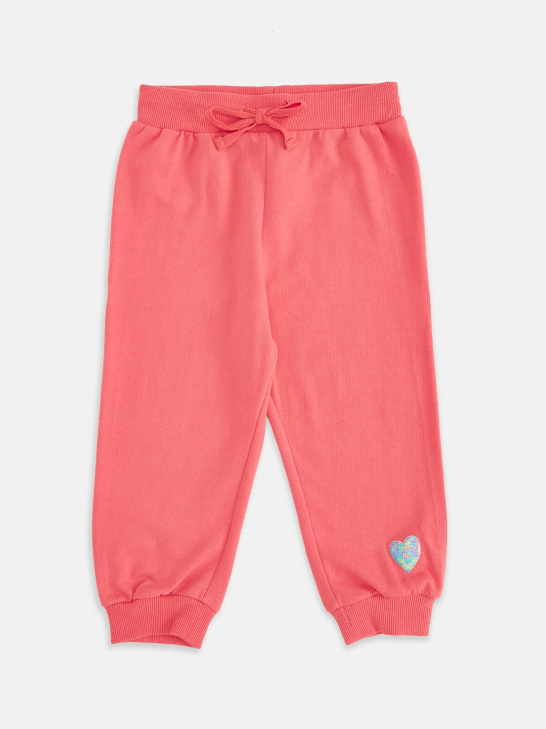 Pantaloons Baby Infant Girls Coral Colored Solid Cotton Joggers