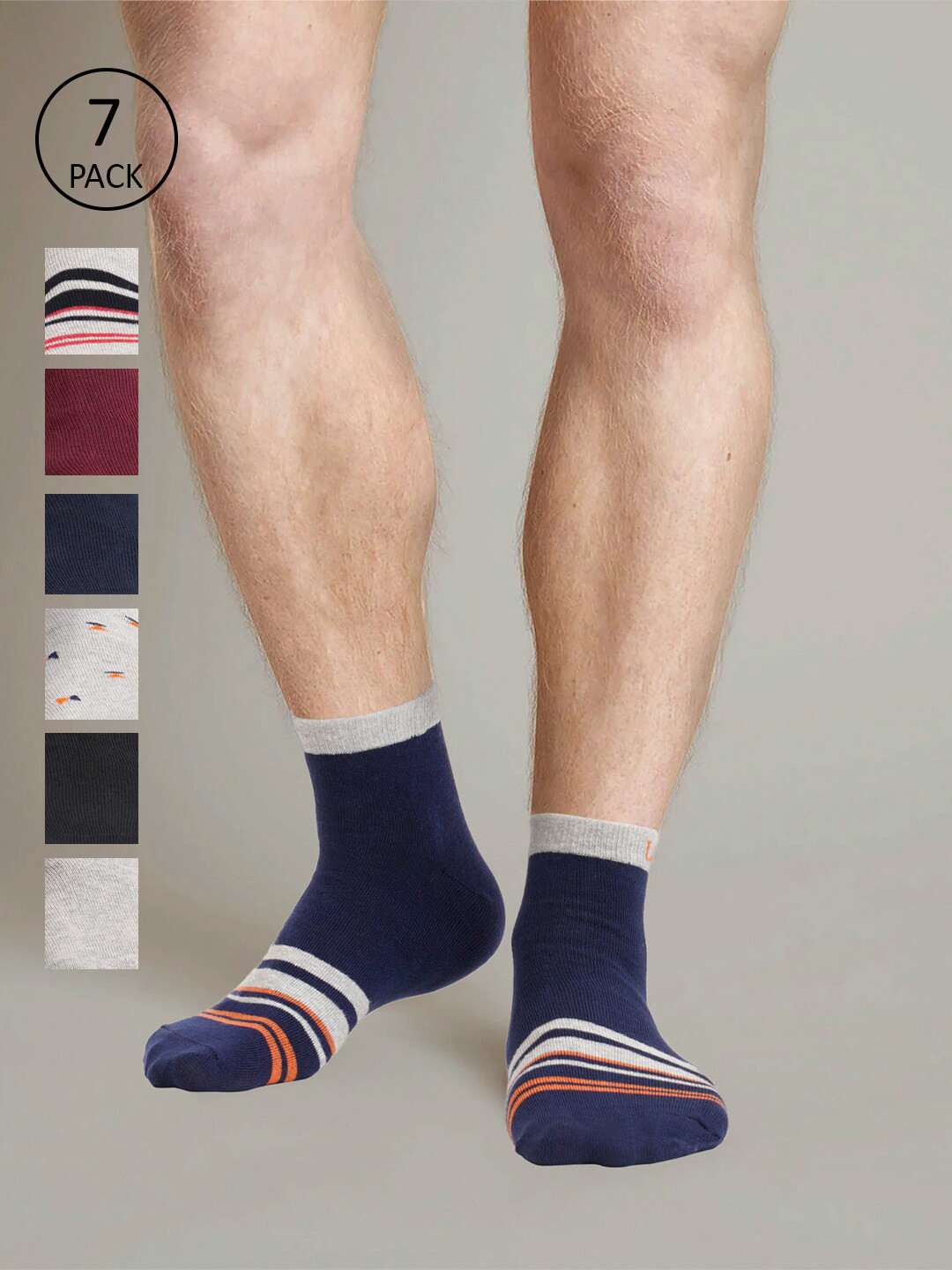 U.S. Polo Assn. Men Pack Of 7 Assorted Cotton Ankle-Length Socks -ASSORTED I646