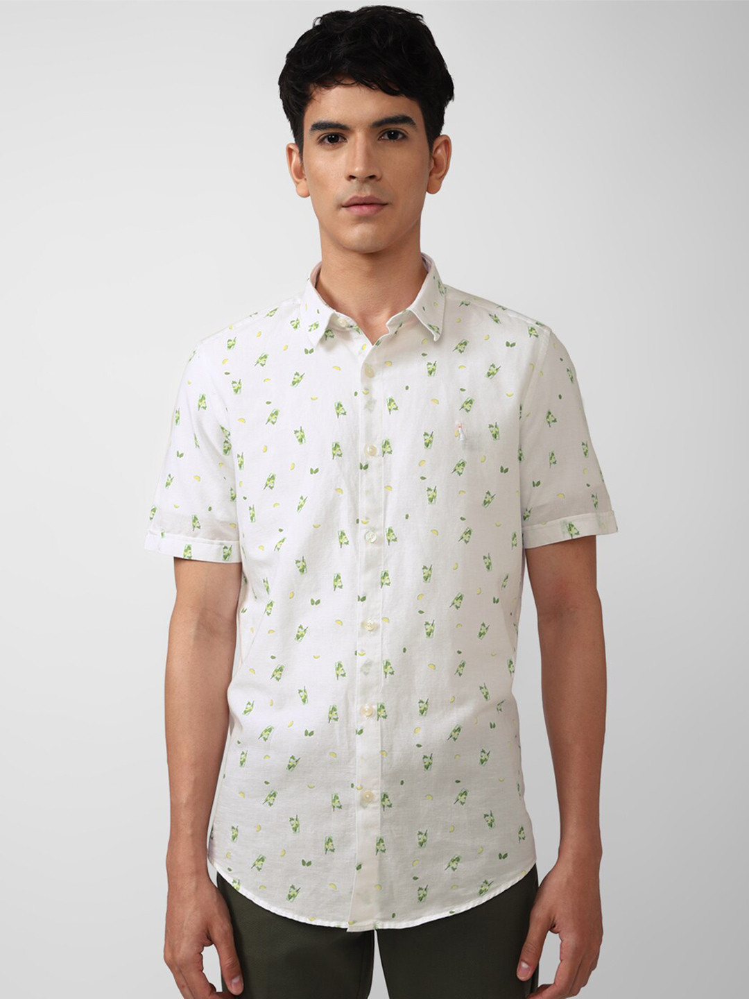 SIMON CARTER LONDON Men White Slim Fit Printed Linen Casual Shirt