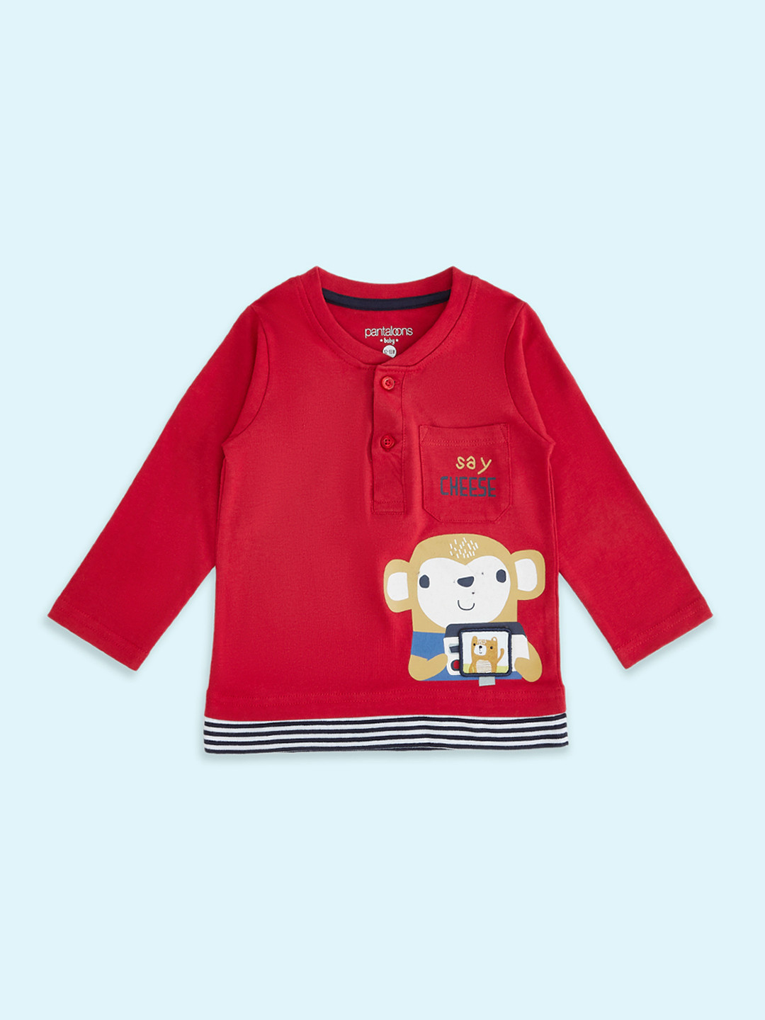 Pantaloons Baby Boys Maroon Printed Henley Neck T-shirt