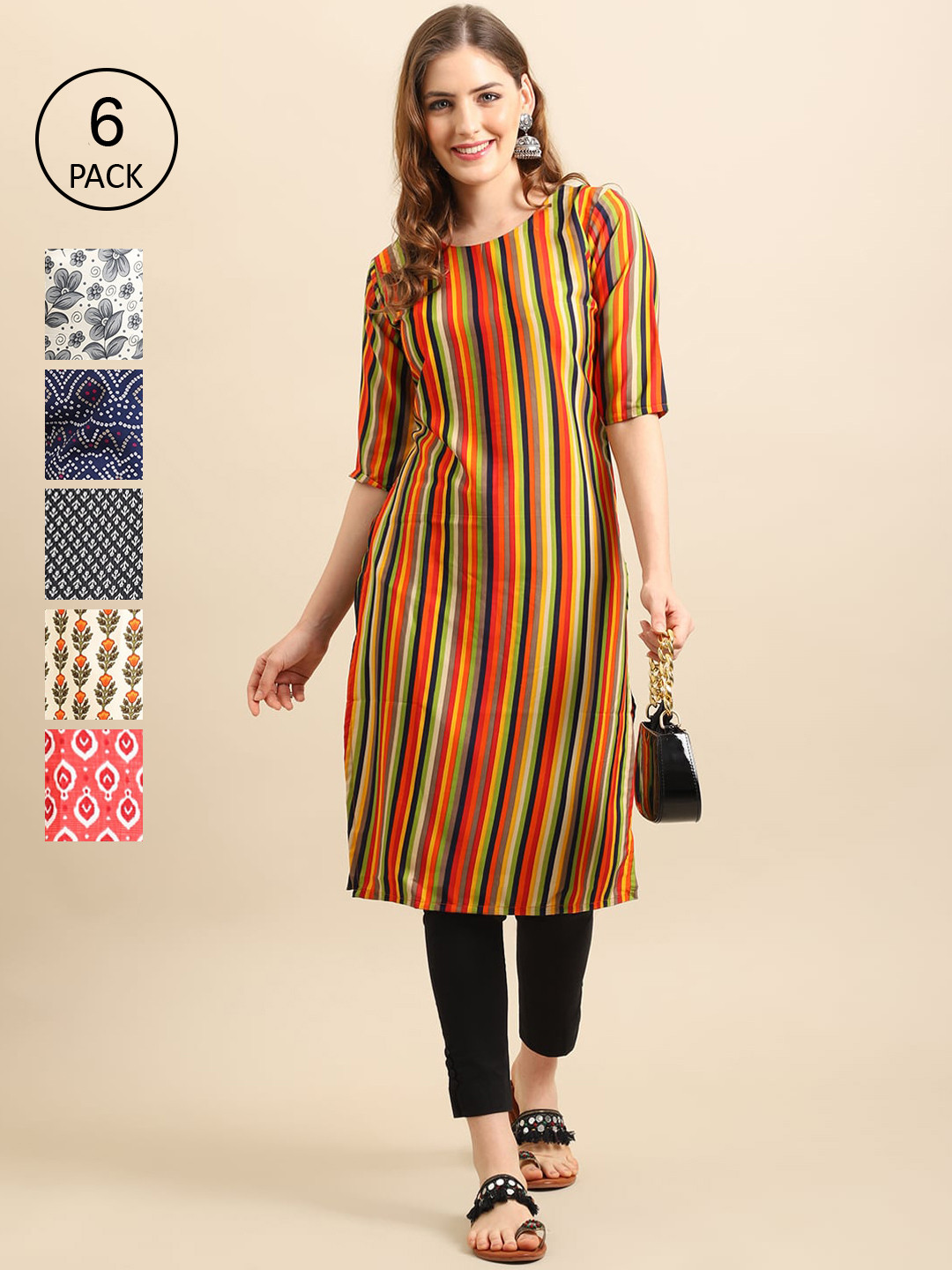 7Threads Women Pack of 6 Crepe Kurta