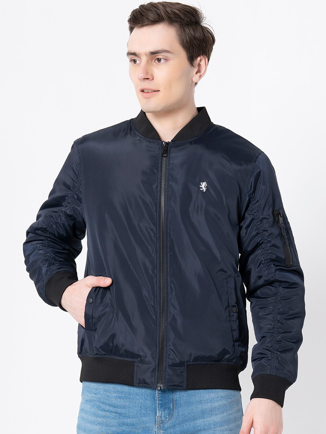 Red Tape Men Navy Blue Bomber Jacket
