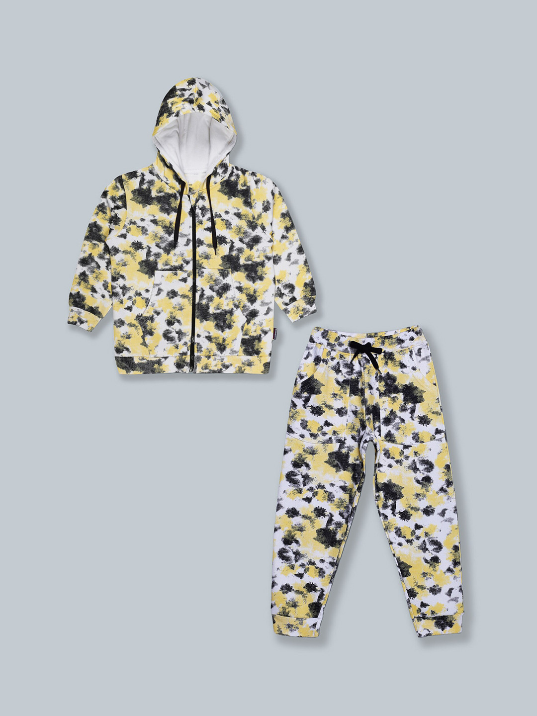 KiddoPanti Kids Yellow Printed Tracksuits