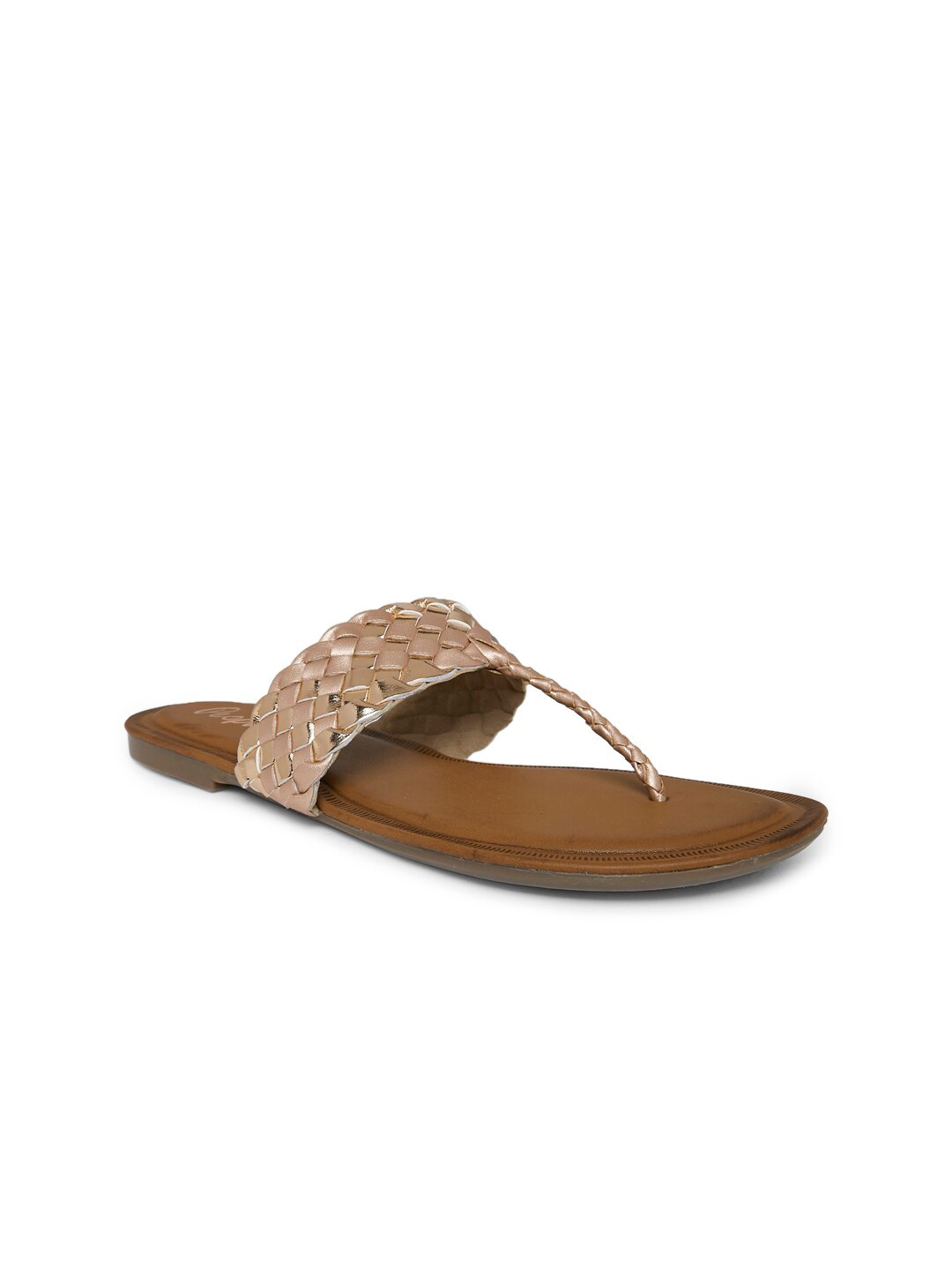 People Women Rose Gold T-Strap Flats
