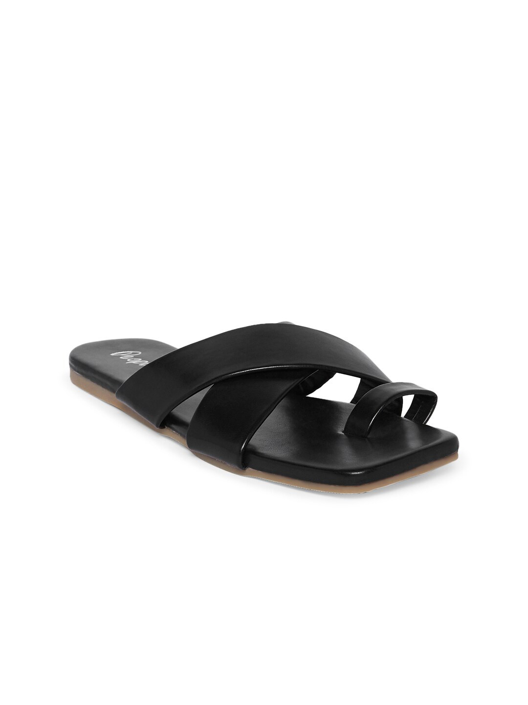People Women Black Solid One Toe Flats