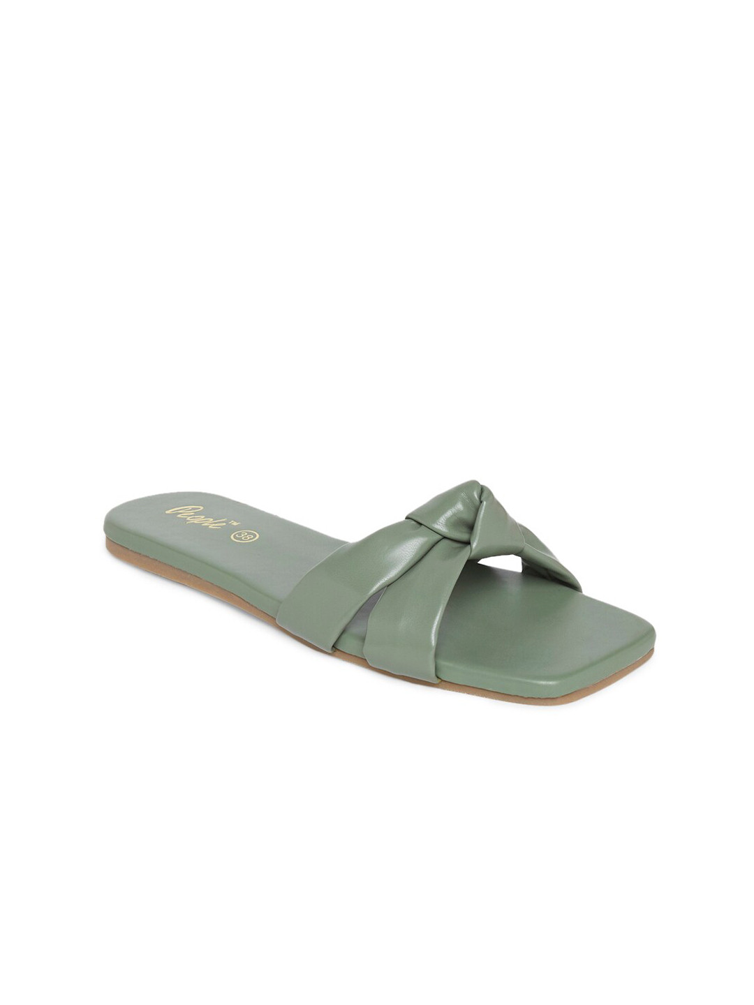 People Women Olive Green Open Toe Flats