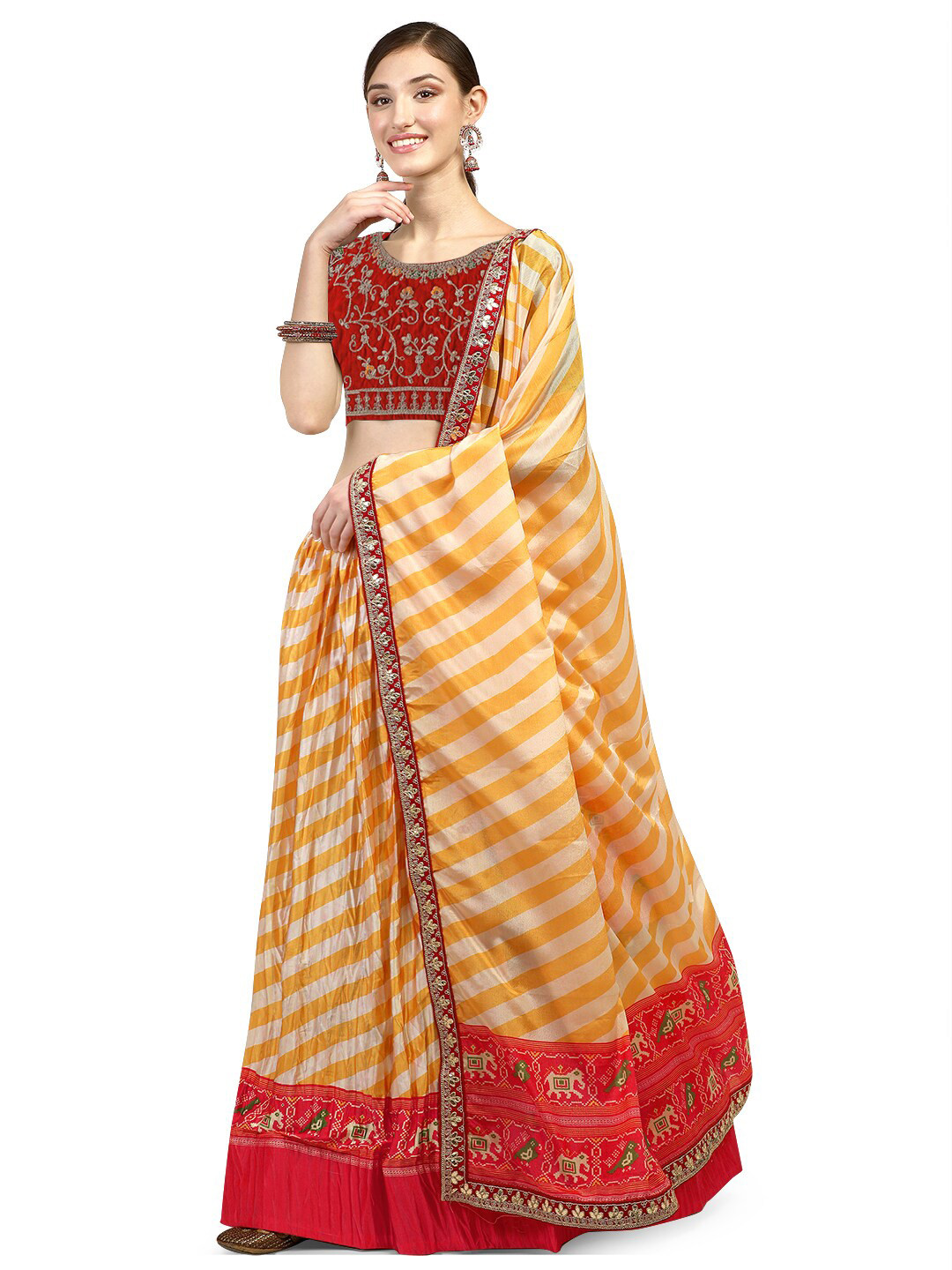 UNAVAILABLE BUT AT YOUR FINGERTIPS Cream-Coloured Lehenga & Unstitched Blouse With Dupatta