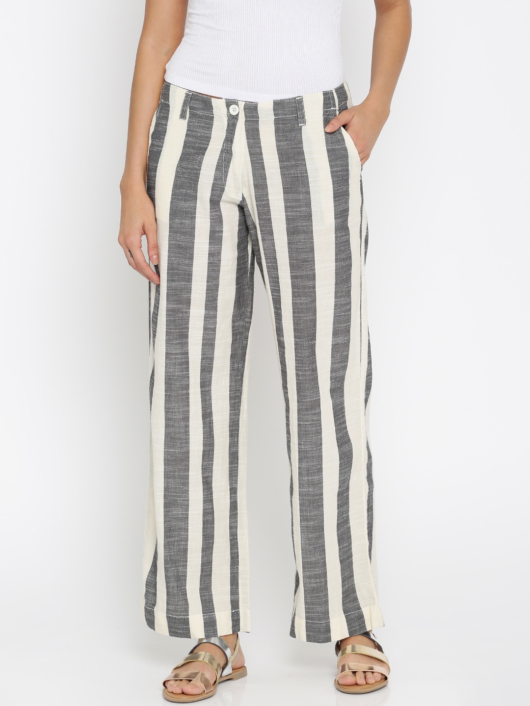 striped parallel pants