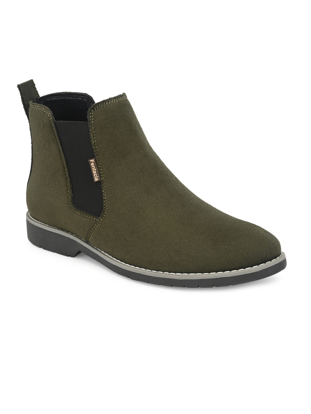 Fentacia Men Olive Solid Chelsea Boots