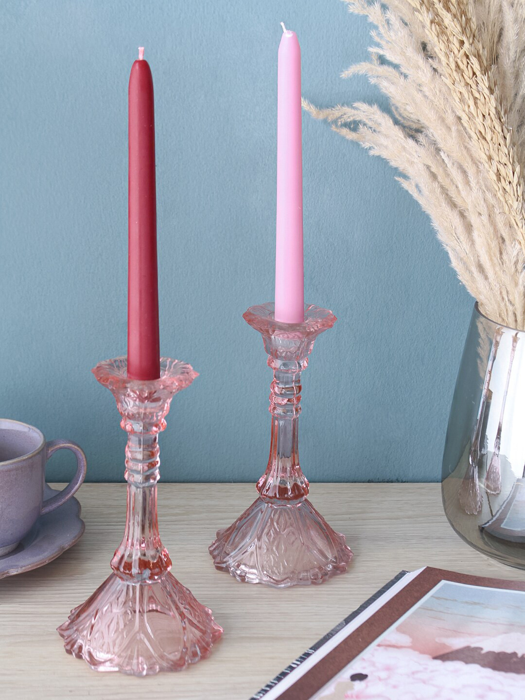 The Wishing Chair Set Of 2 Pink Glass Candle Holders