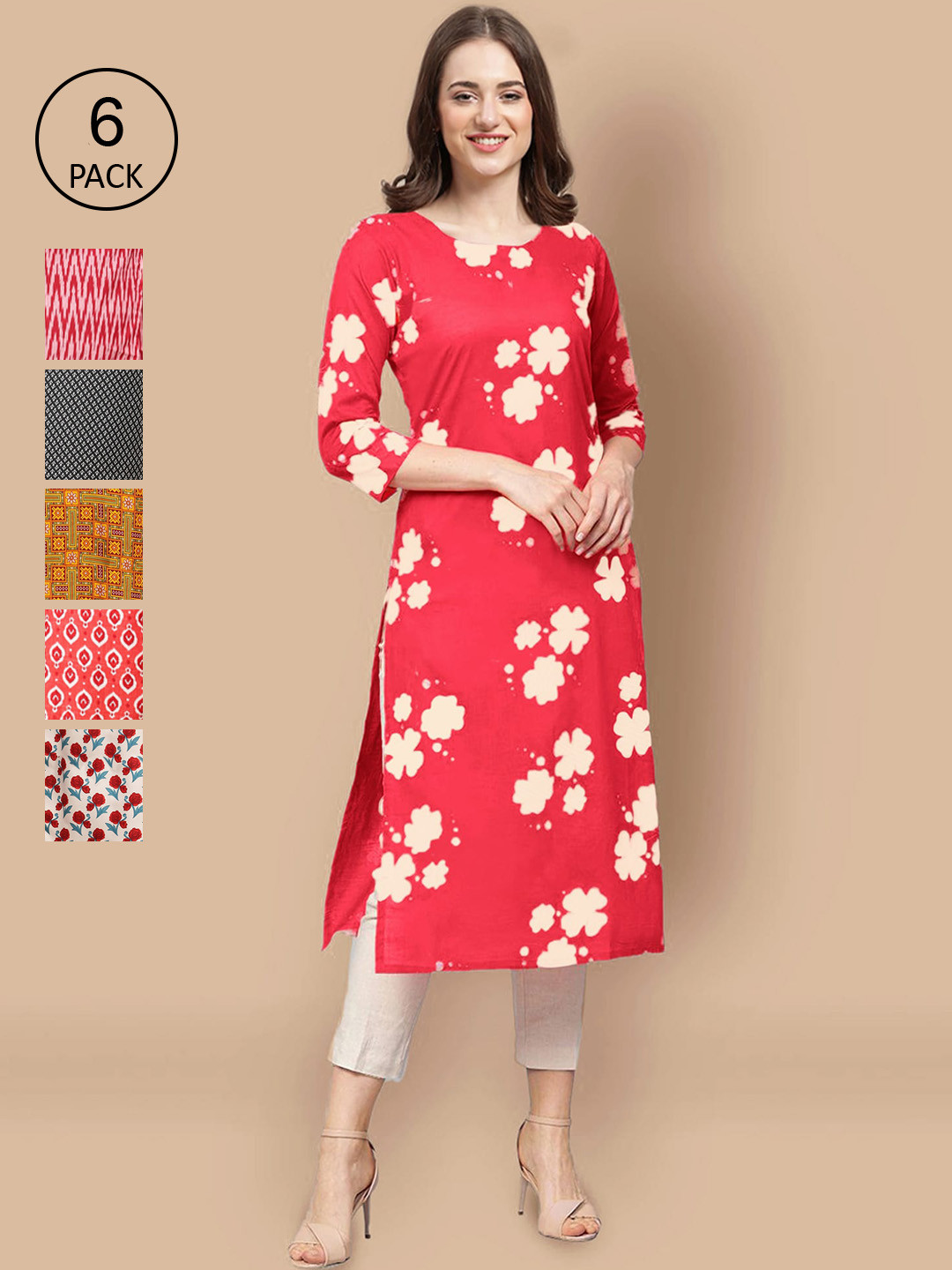 7Threads Women Pack Of 6 Summer Sheers Crepe Kurta
