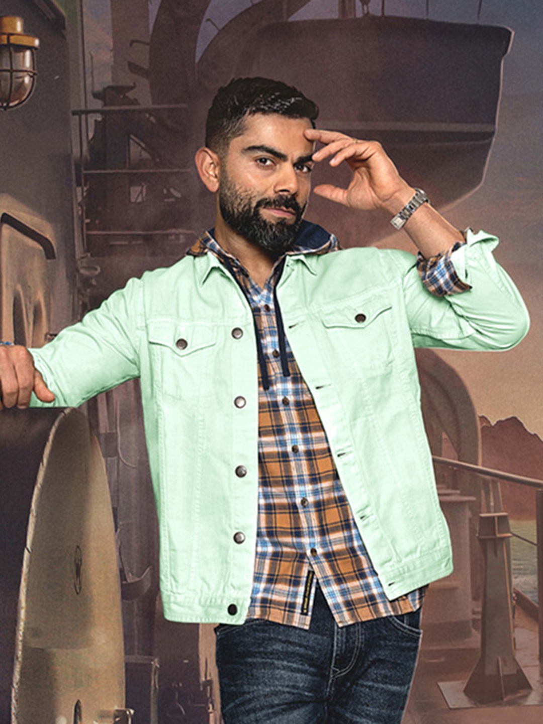 Green denim jacket cheap