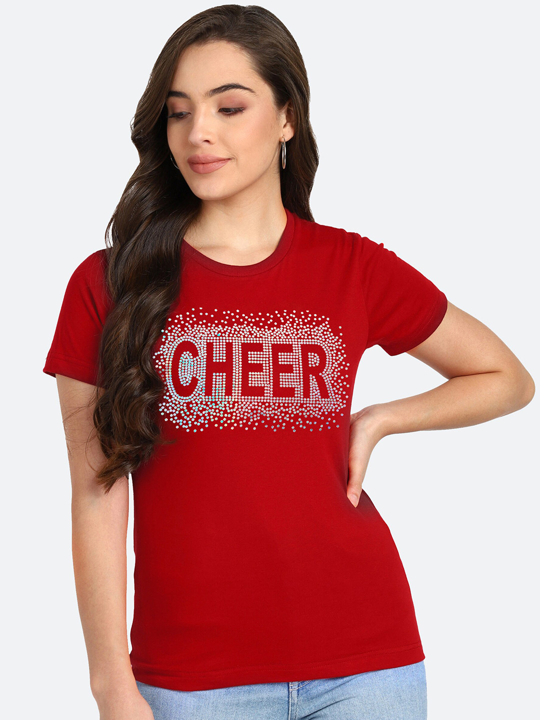 shashvi Women Red Embellished T-shirt