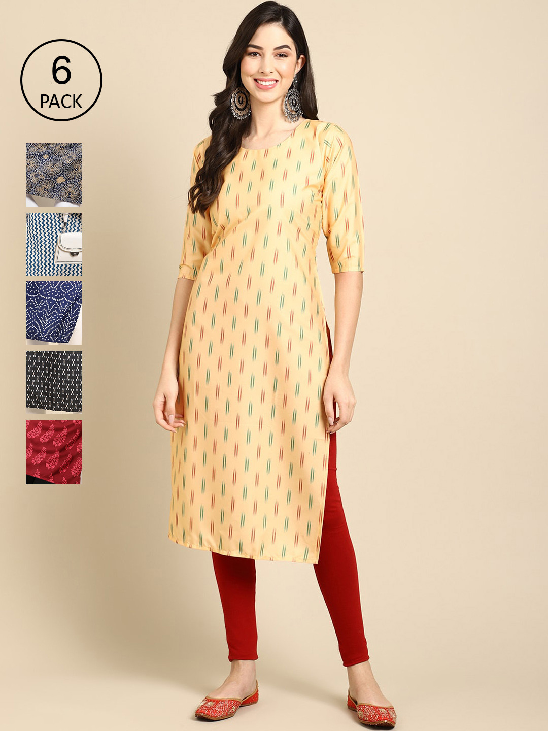 7Threads Women Multicolored Geometric Block Print Crepe Kurta