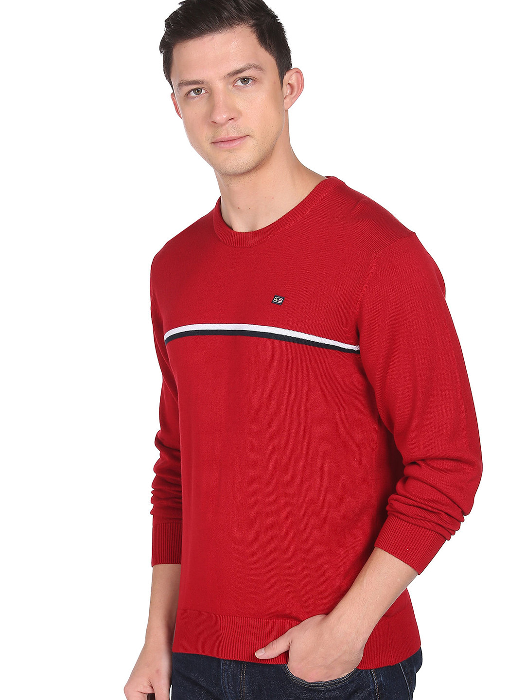 Arrow Sport Men Red & White Cotton Pullover