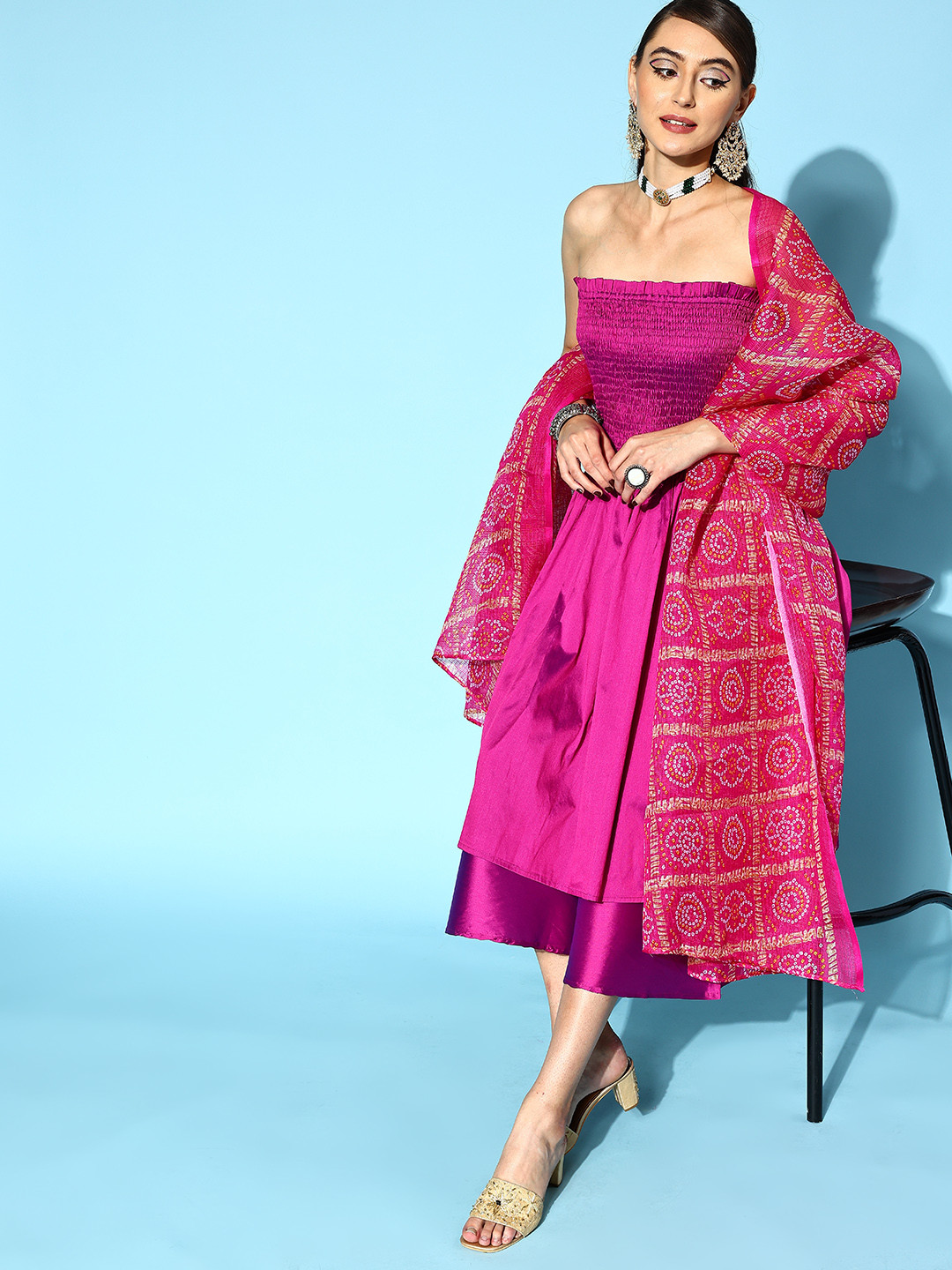 InWeave Women Solid Art Silk Co-Ord Kurta Set
