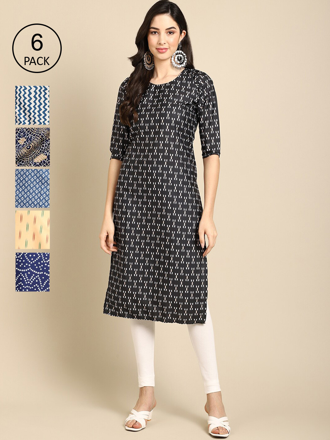 7Threads Women Pack of 6 Digital Printed Straight Kurta