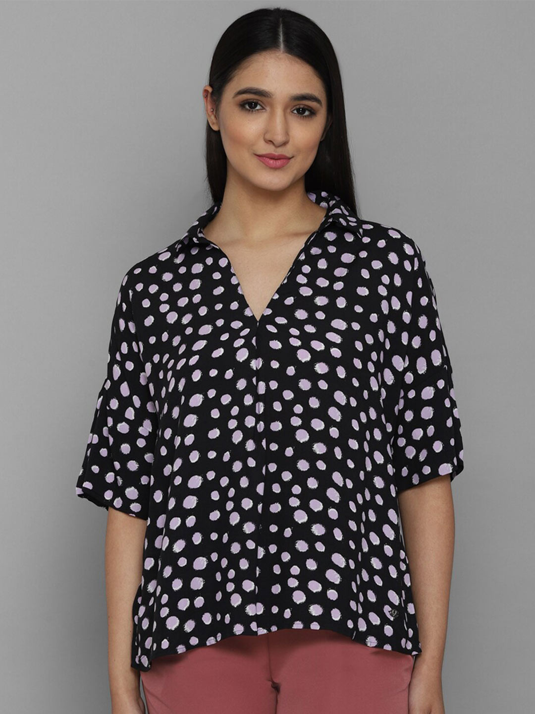 Allen Solly Woman Black Printed Boxy Top