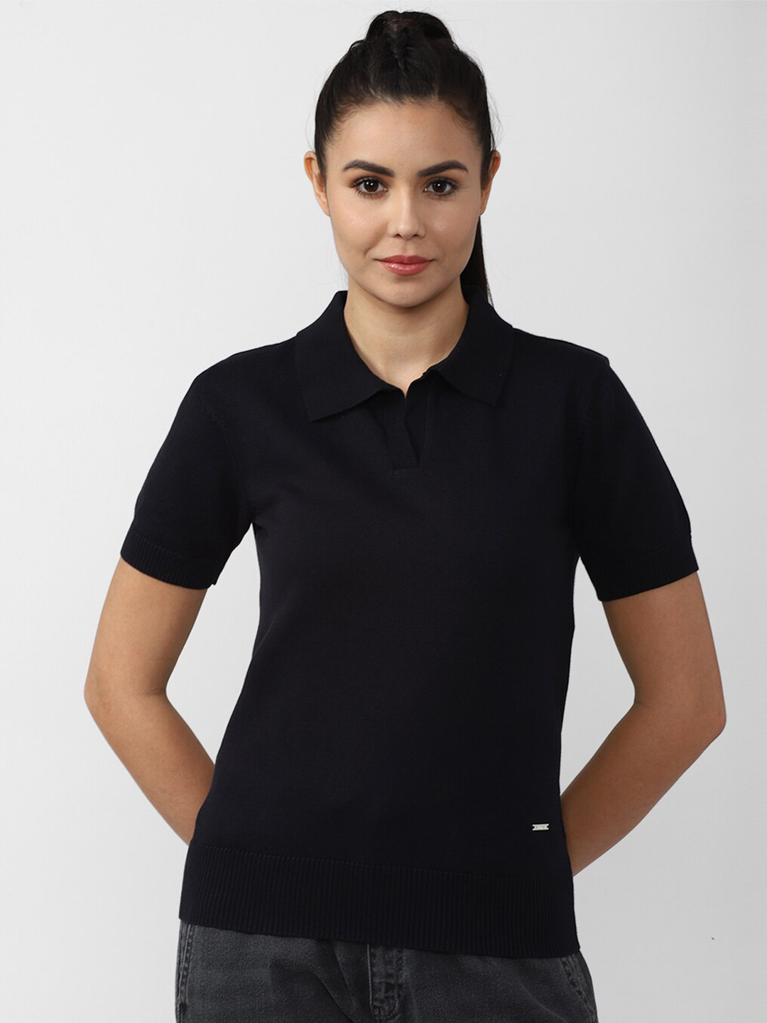 Van Heusen Woman Black Polo Collar T-shirt
