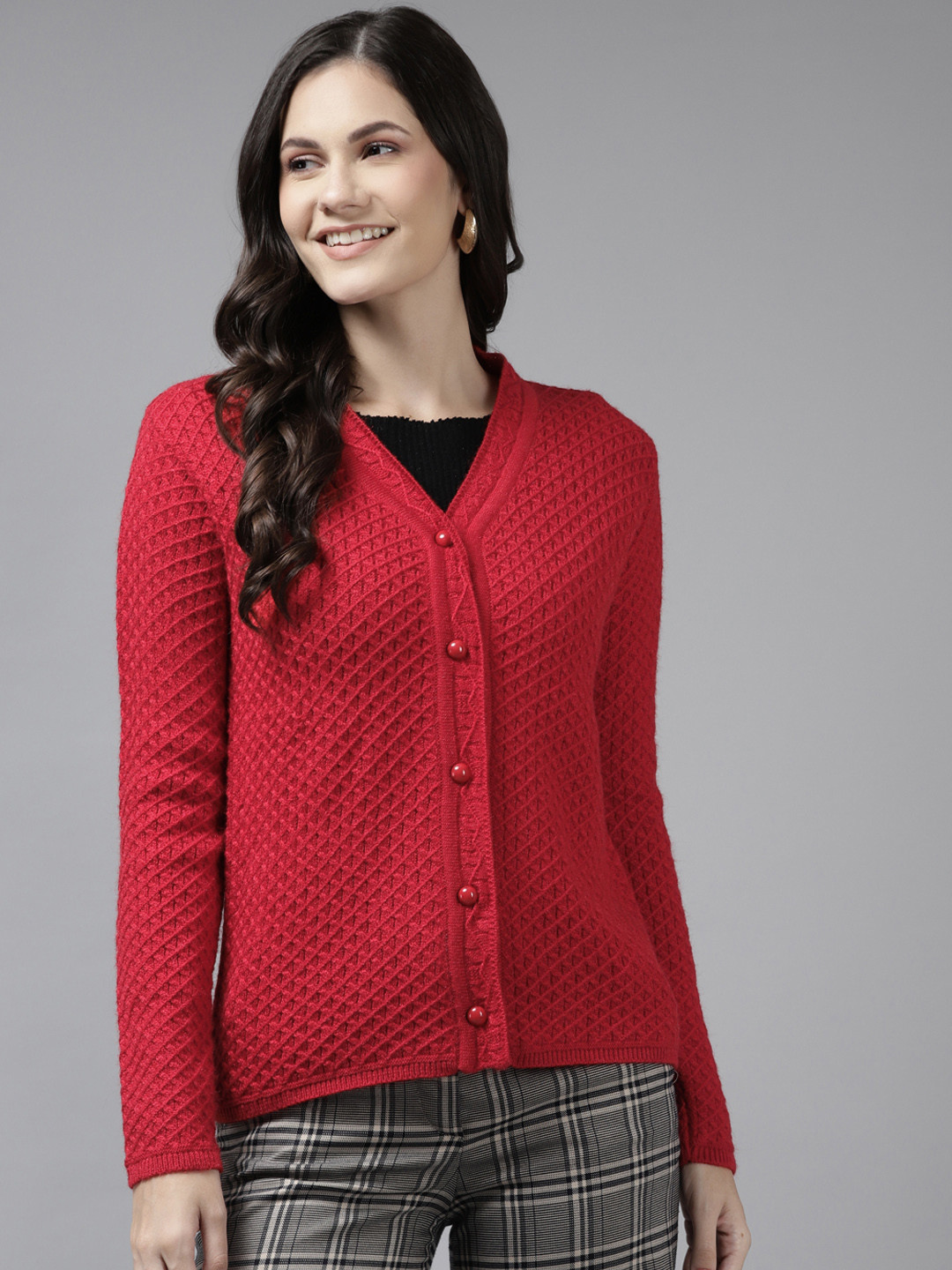 Cayman Women Red Woollen Cardigan