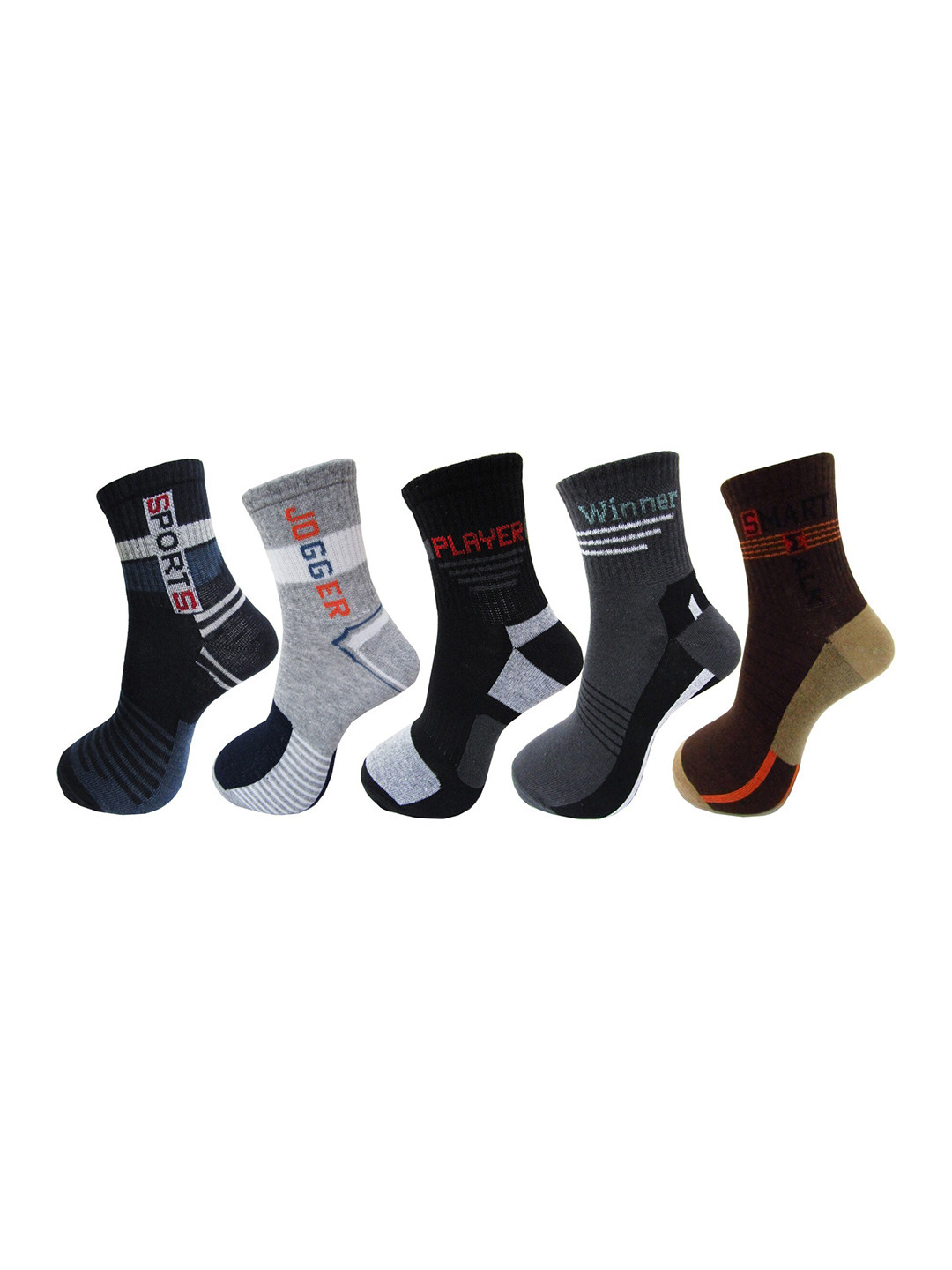 RC. ROYAL CLASS Men Multicolour Pack of 5 Grey & Navy Blue Patterned Calf-Length Socks