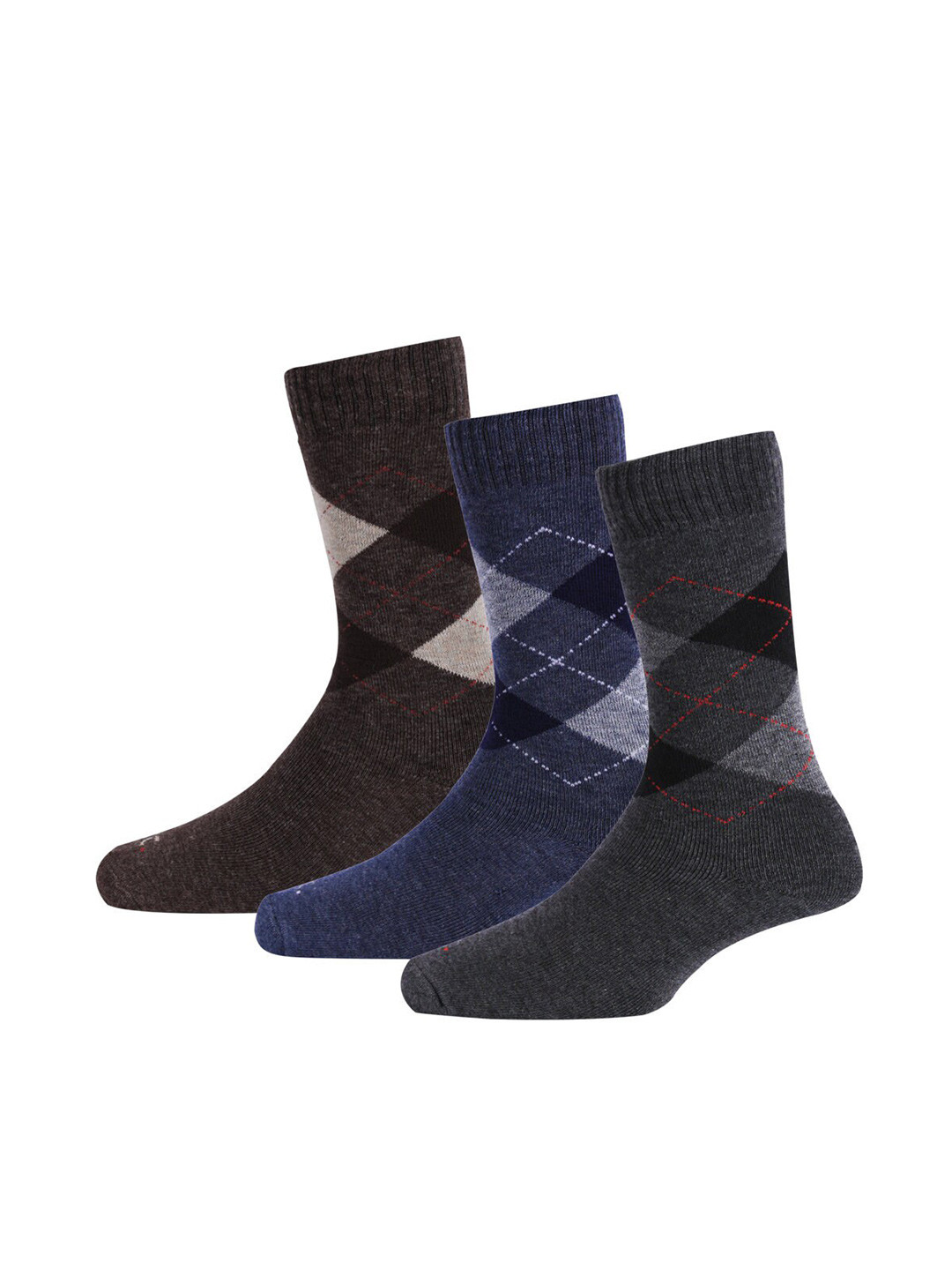 RC. ROYAL CLASS Men Navy Blue Brown & Black Pack Of 3 Patterned Calf Length Socks