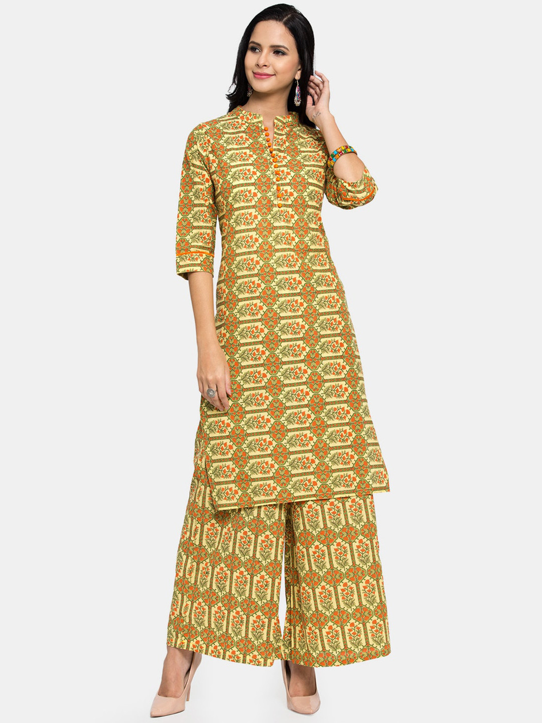 Aarsha Women Yellow Floral Printed Kurta