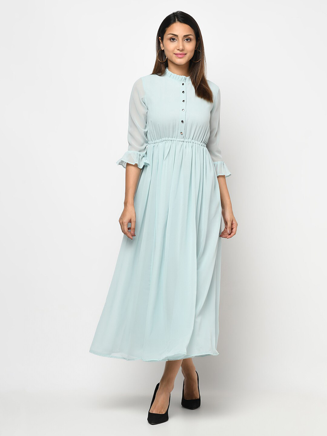 Purple State Blue High Neck Midi Dress