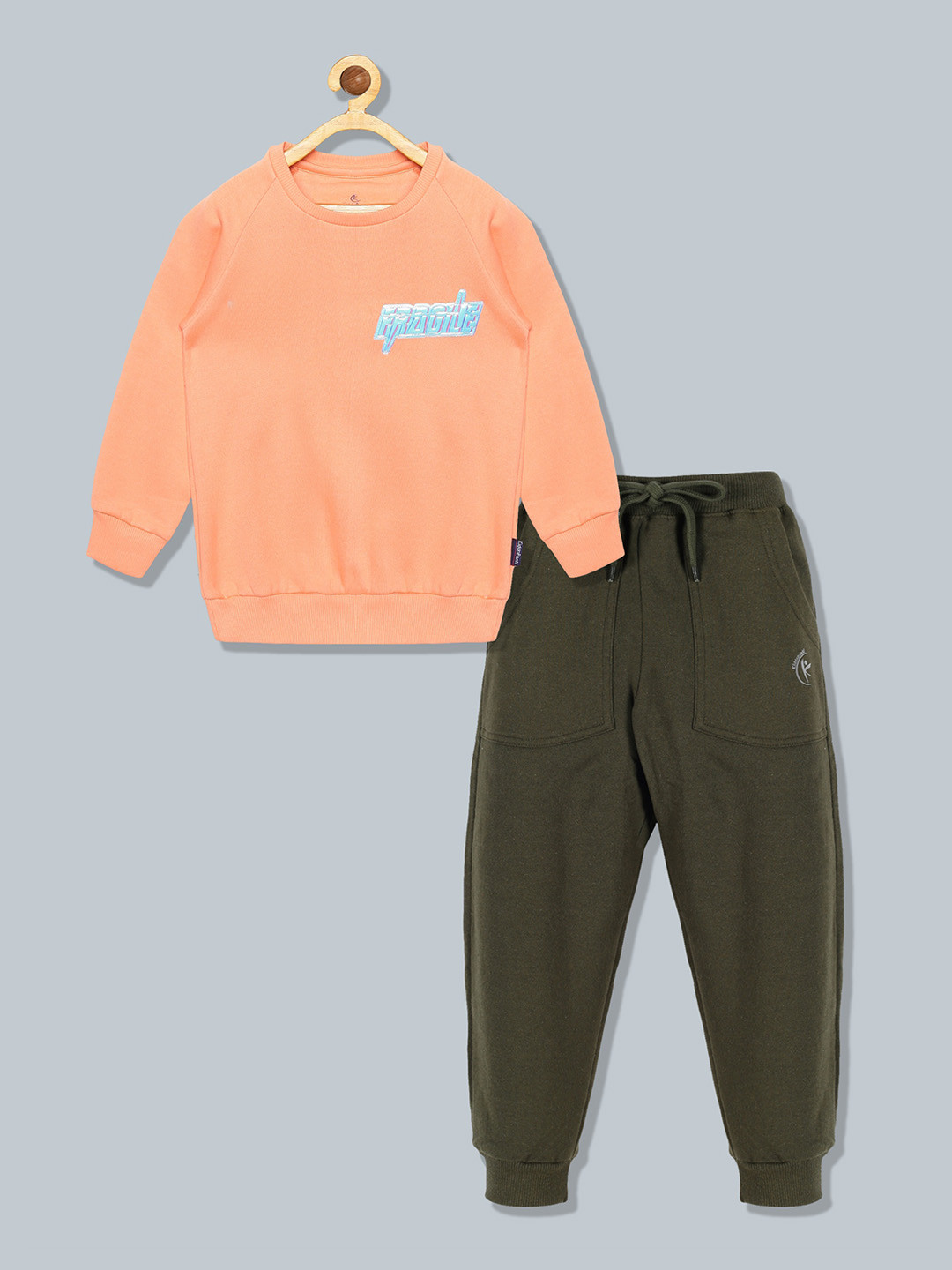 KiddoPanti Girls Peach-Coloured & Green T-shirt with Trouser