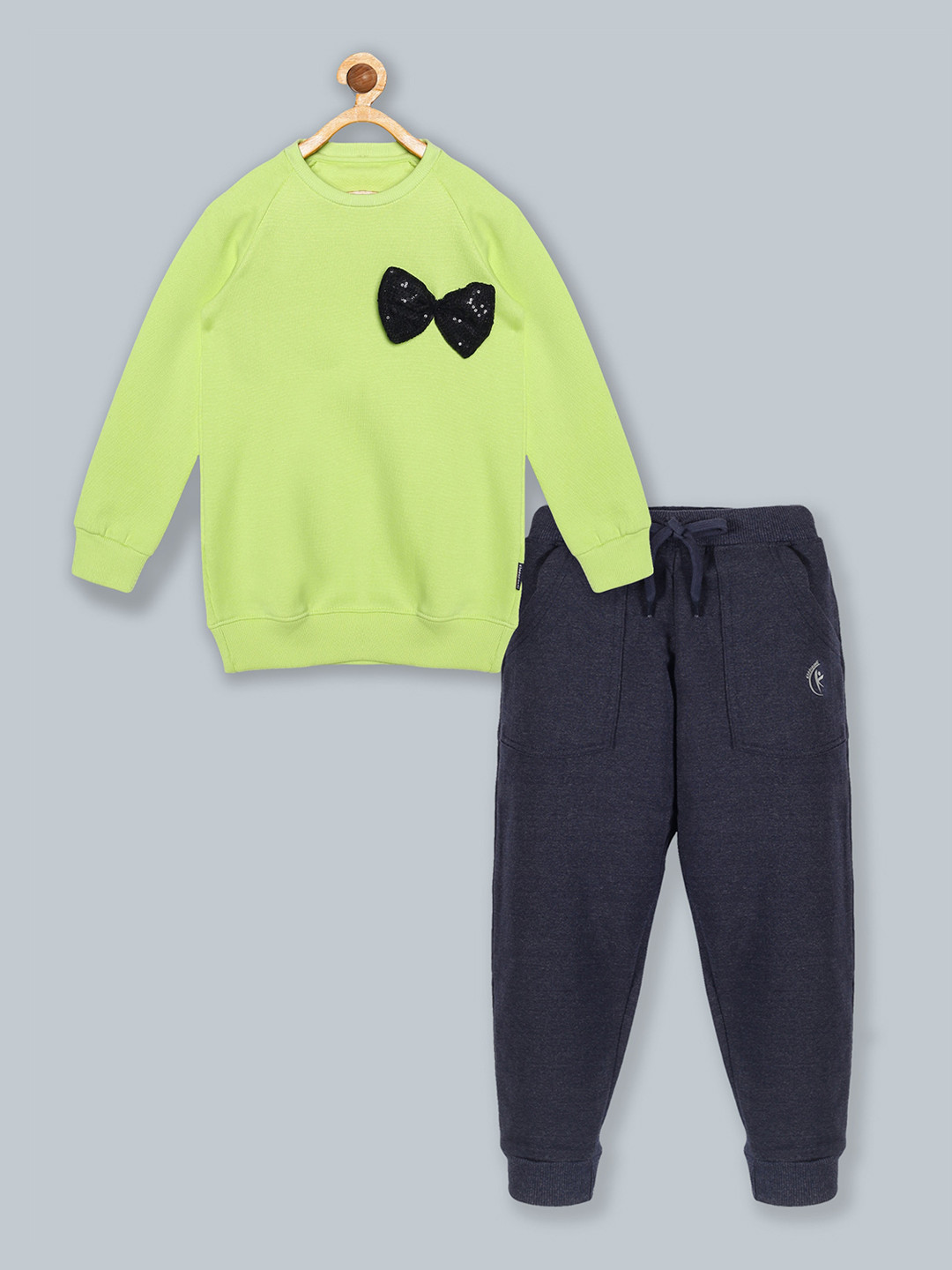 KiddoPanti Girls Yellow & Navy Blue Track Pant Set